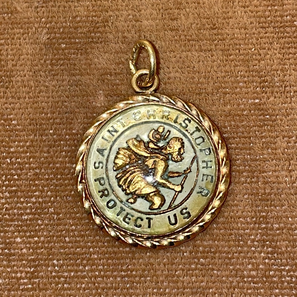 Solid 14K Yellow Gold St. Christopher Medal Pendant Charm for Necklace Bracelet